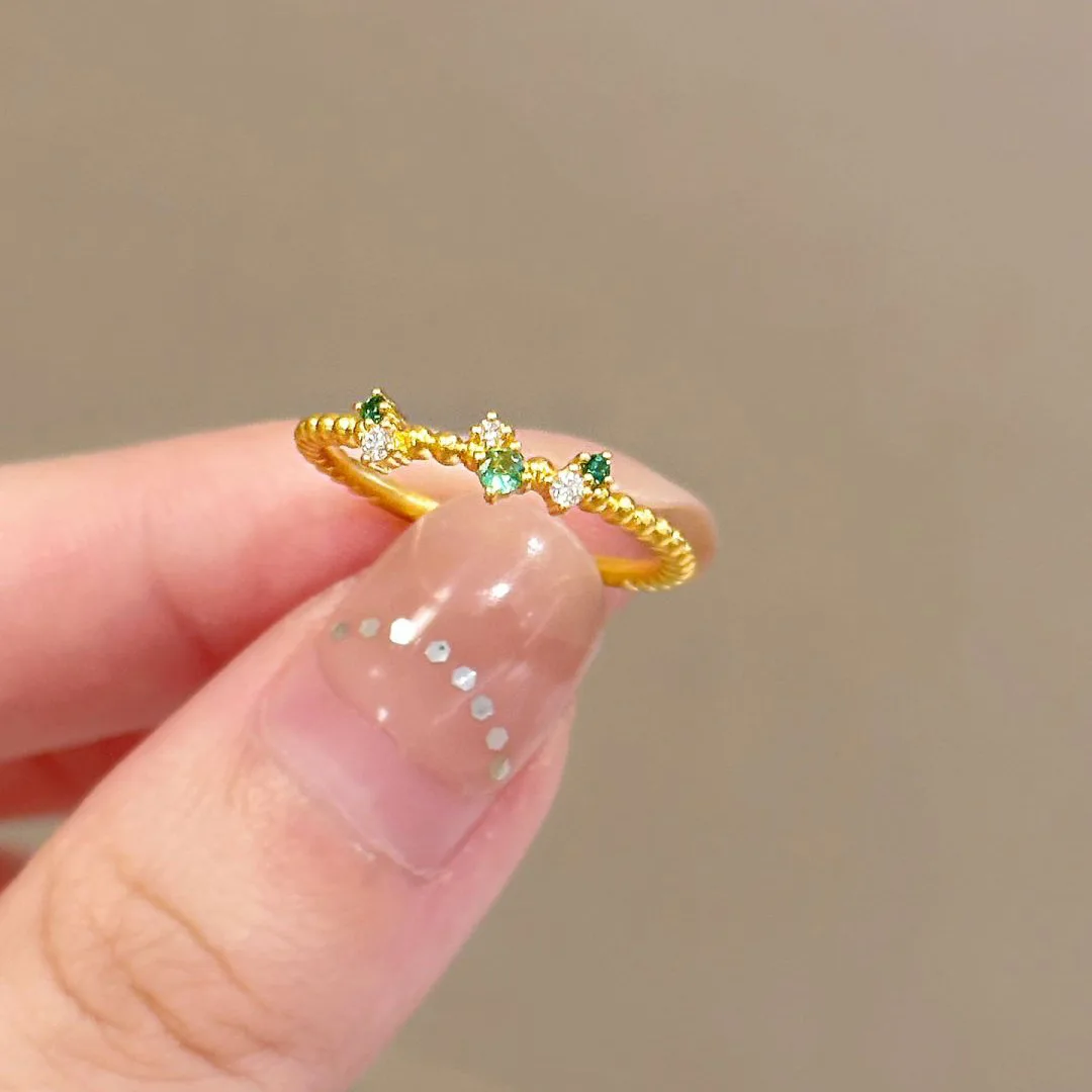 Inspired simplicity inlay green diamonds sparkling starry sky rings for women fashion sense light luxury ring party jewelry