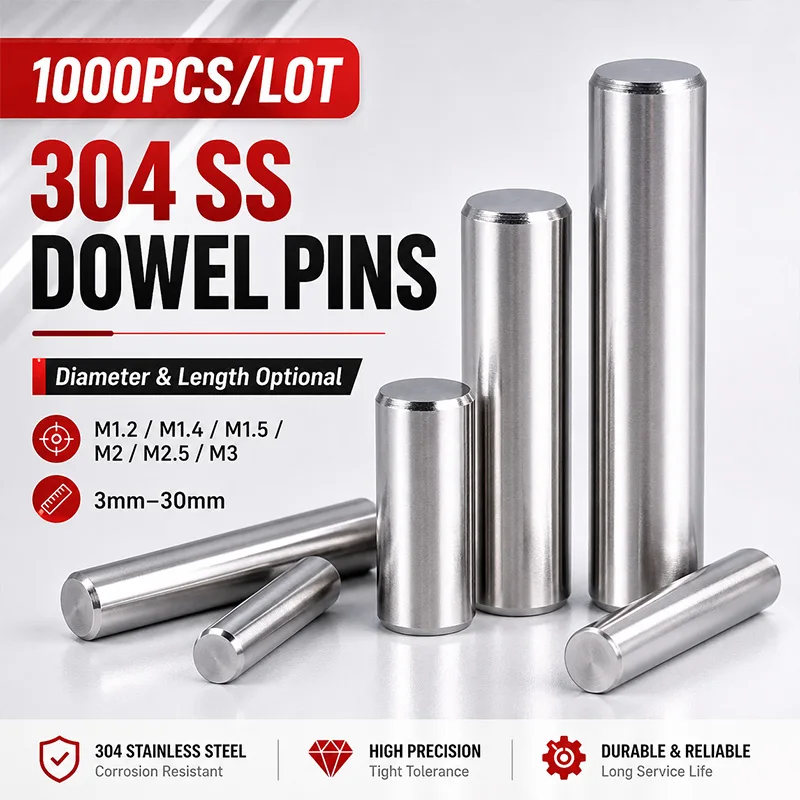 1000PCS 304 Stainless Steel Dowel Pins M1 M1.2 M1.4 M1.5 M2 M2.5 M3 Parallel Shaft Fasteners 3-30mm Length Precision Hardware