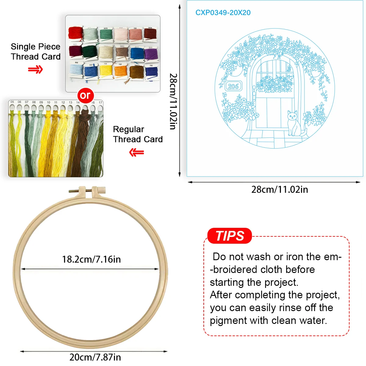 1개 20X20CM/15X15CM 7.87/6.3인치 자수 스타터 키트 DIY 키트 홈 데코