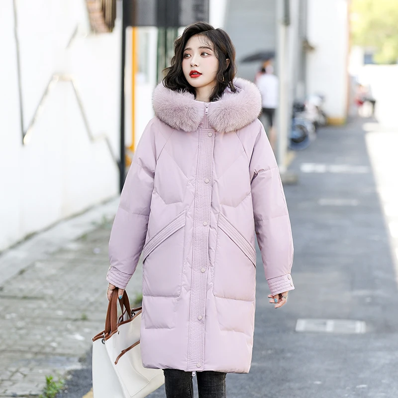 

Shascullfites Melody Fur Collar Winter Woman Coats Long Down Coat Women Thick White Duck Down Jacket for Women