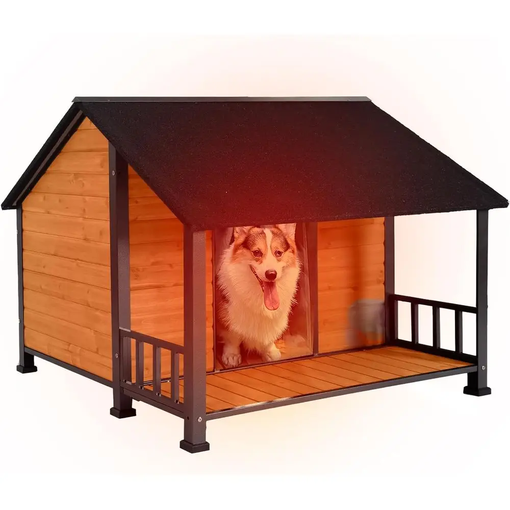 

Огромный атмосферостойкий уличный домик для собак с жевательным металлом, изолированной древесиной и дверью из ПВХ для больших пород