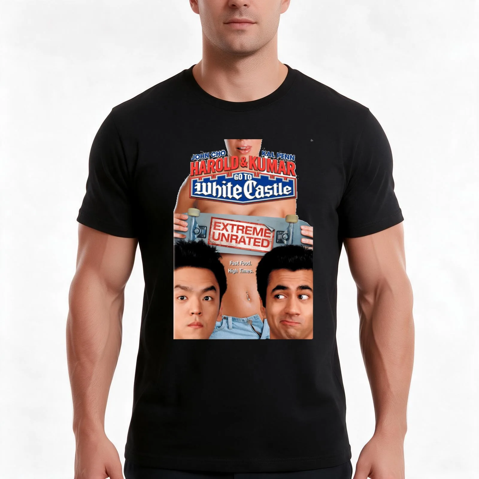 Harold and kumar go to whitecastle T-Shirt, Summer Casual Cotton Tee, Oversized Streetwear Tops, Vintage Graphic Print