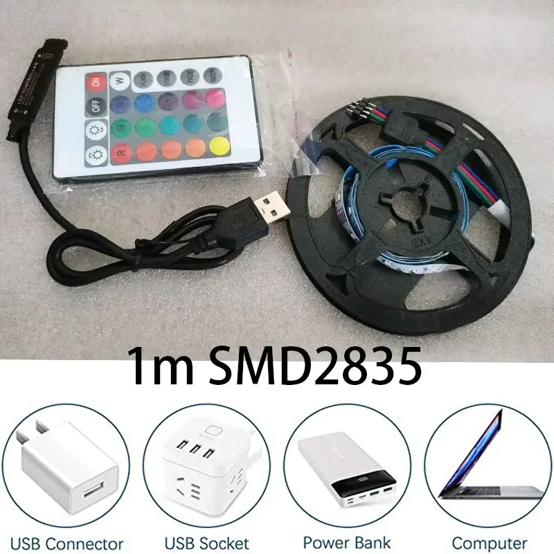 Taśma LED 1m USB Taśma 60 LED Taśma RGB SMD 2835 Z pilotem Elastyczna taśma diodowa Taśma Taśma Podświetlenia TV Wystrój pokoju