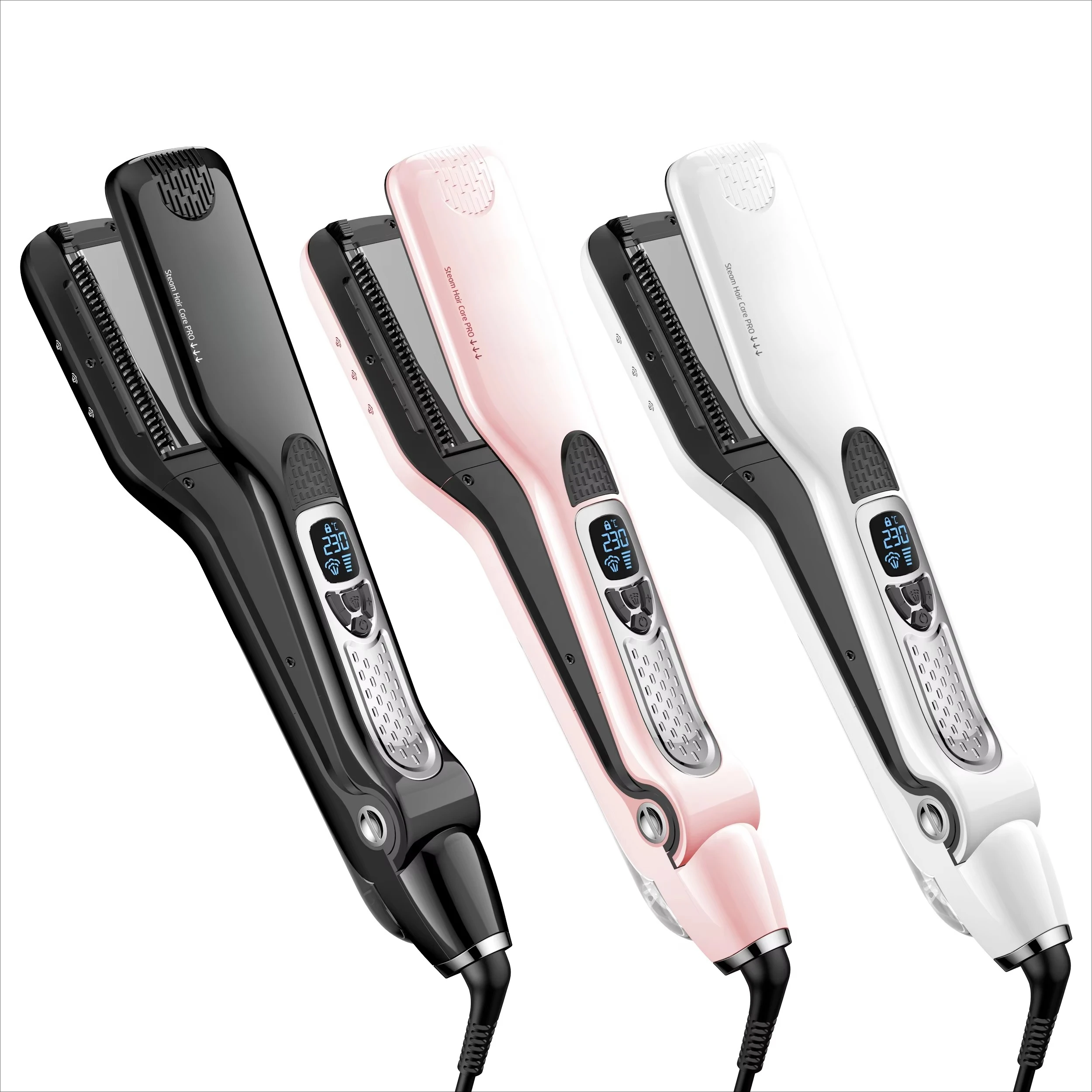Fast Heating 230 Ceramic Flat Iron, Steam Hole Styler, Wet Dry Professional Hair Straightener, Salon Grade Smoothing Tool
