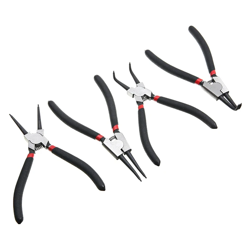 4Pcs Circlip Plier Set 7\'\' Long Nose Plier Staight Bent Plier Inner Outer Staight Bent Plier Retaining Snap Ring Remover Tool