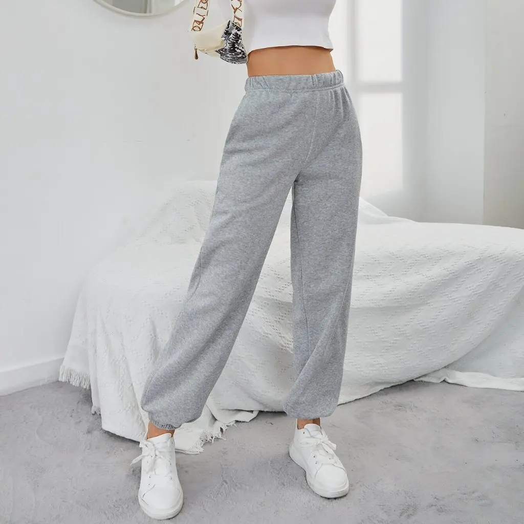 Autumn Winter High Waist Fleece Lined Casual Pants Loose Fit Women's Fashion for European And American Markets
