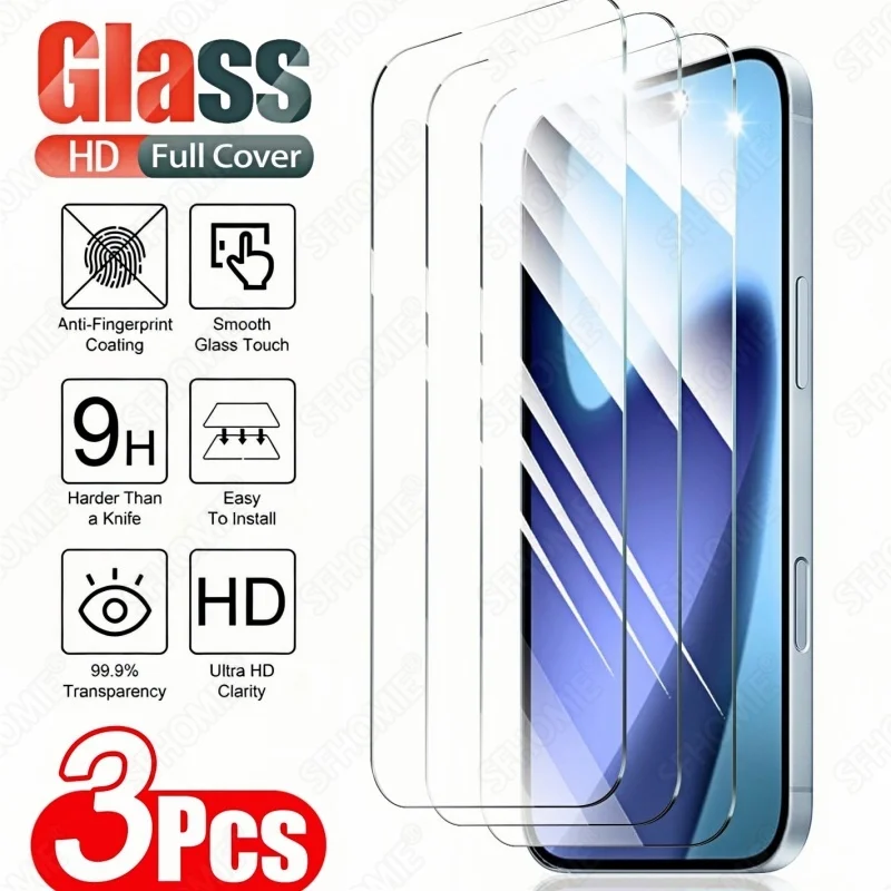 3er-Pack HD Panzerglas Displayschutzfolie für iPhone 11 12 13 14 15 16 17 Pro Max 14 15 16 Plus Air 16e 17e Glasschutzfolie
