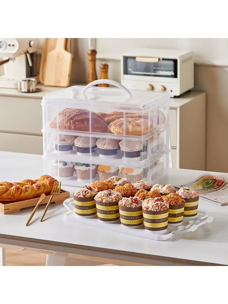 Porte-cupcakes à 1/2 niveaux, boîte de rangement rectangulaire transparente pour cupcakes avec couvercle et poignée, 12/24 grilles, conteneurs pour cupcakes, fête