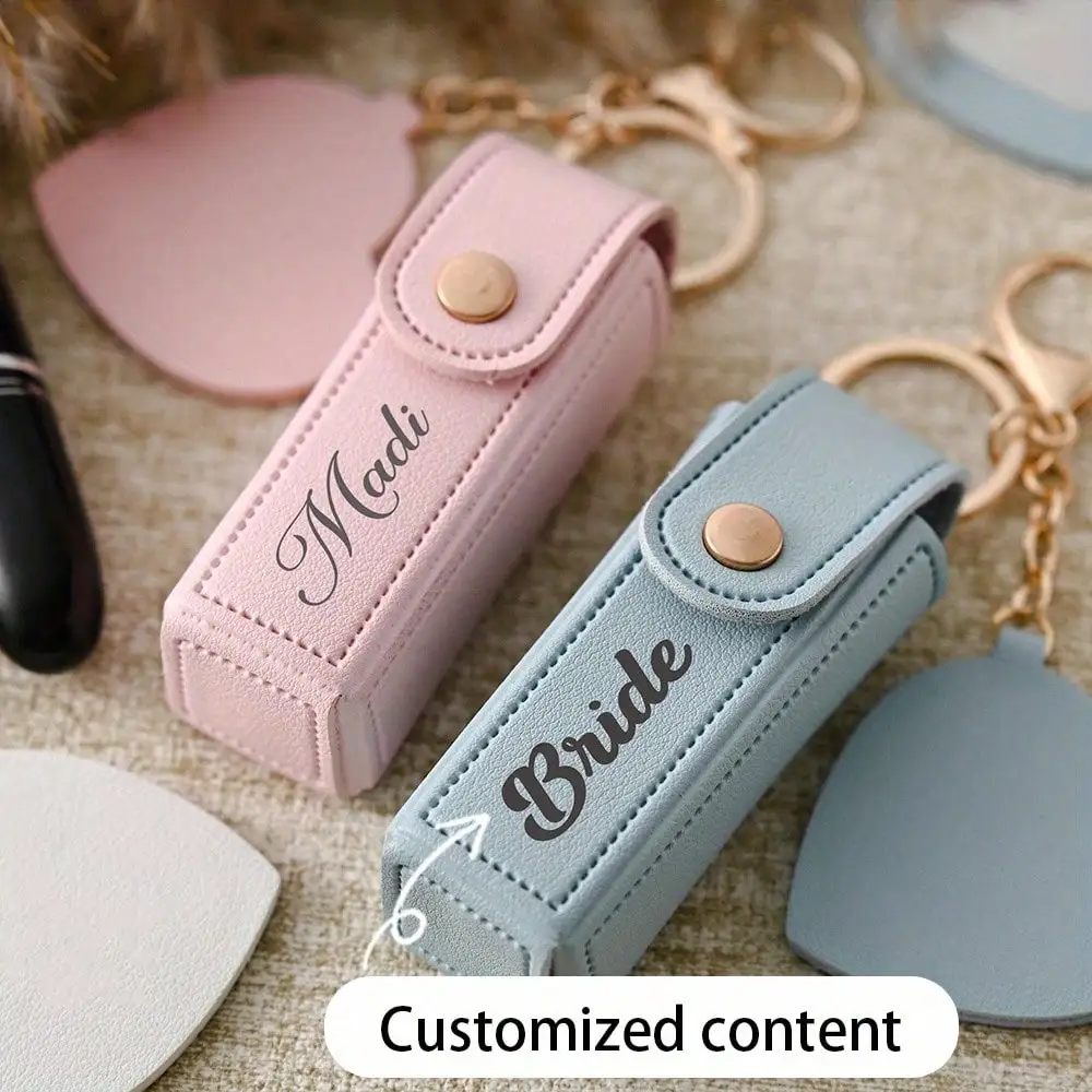 Custom Red Envelope Lipstick Keychain with Mirror, Valentine Birthday Gift for Girlfriend Friends