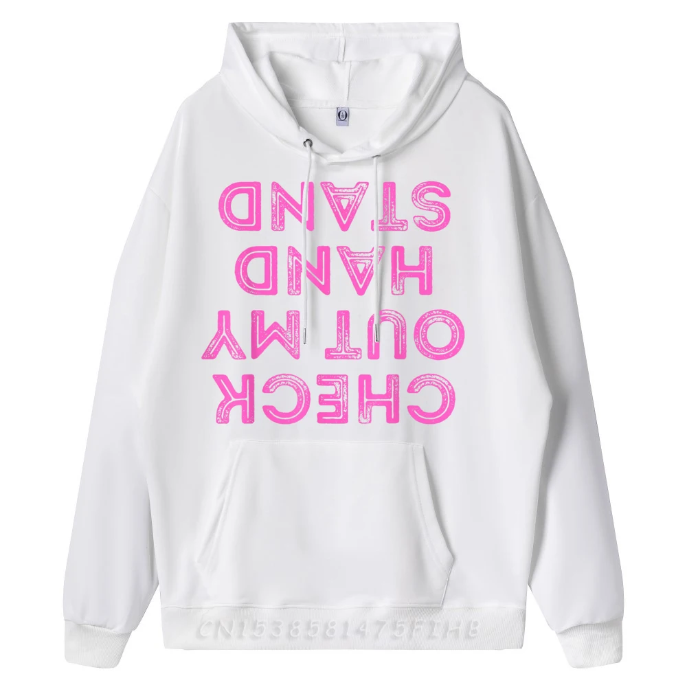 Vintage Check Out My Handstand Funny Casual Long Sleeve Valentine Day Hoodies Latest Crew Neck Sweatshirt Male Hoodies