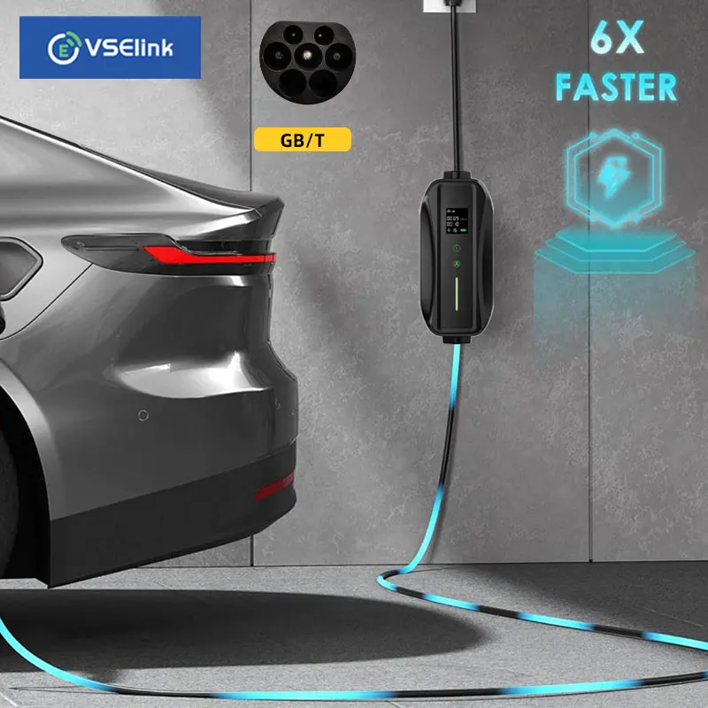 EVSELink EV Portable Charger 3.5kW 7kW Type2 GBT 5M Cable 4 Currents modes WallBox With Display Booking Time Car Fast Charge