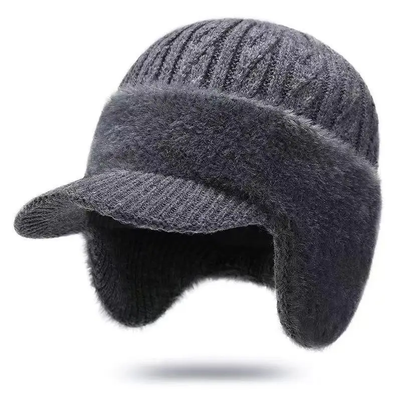 Winter men's Ear Protection Knitted Hat Outdoor Cycling Keep Warm Hats Fashion Thick Windproof Peaked Cap For Male