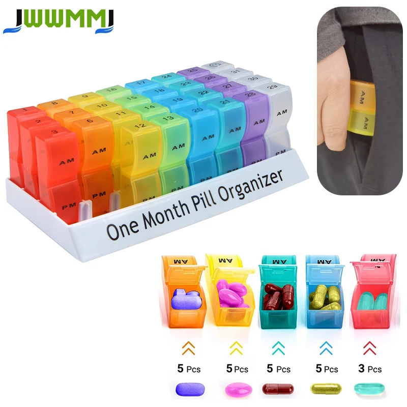 

1Pcs Compartments for Each Day,Pill Dispenser Container to Hold Vitamins,Supplements and Medication Includes Gray Plush Pouch