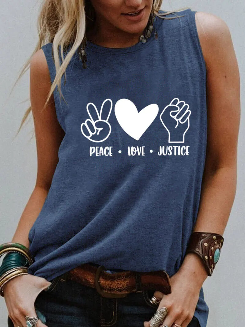 

Peace Love Justice Sleeveless Shirt Women Funny Summer Casual Short Sleeve Top Equality Shirt Justice Tee Special Day Gift