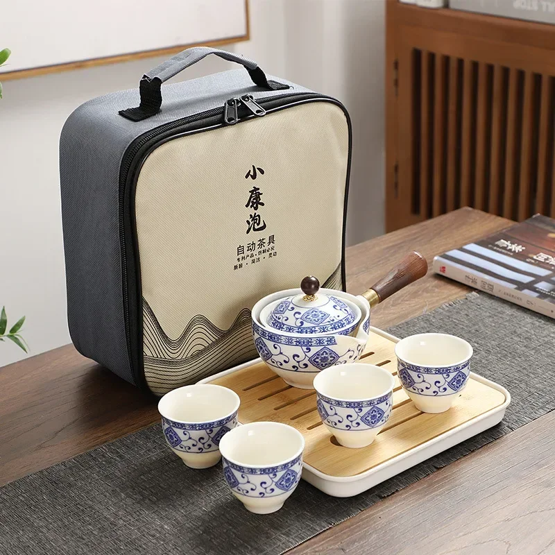 

Household Kung Fu Tea Set Side Handle Anti Scalding Portable Travel 1 Pot 4 Cup Making