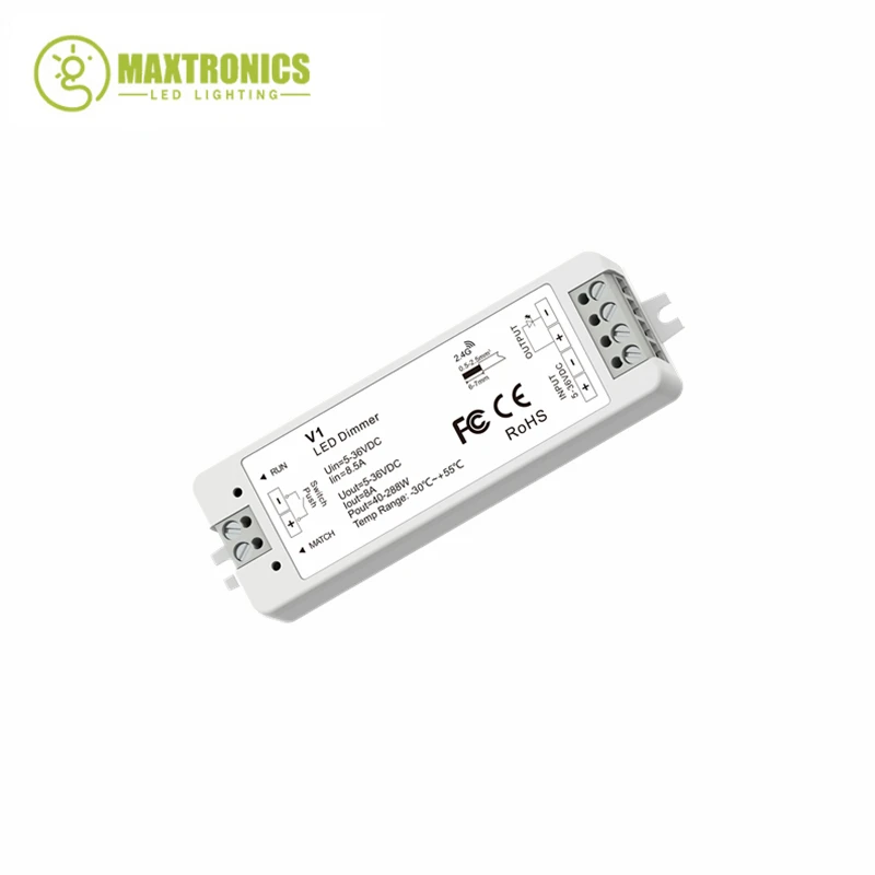 2.4G single color RF Push Dim Dimming led Controller DC5V 12V 24V 36V 1CH*8A dimmer V1 receiver for single color led light tape