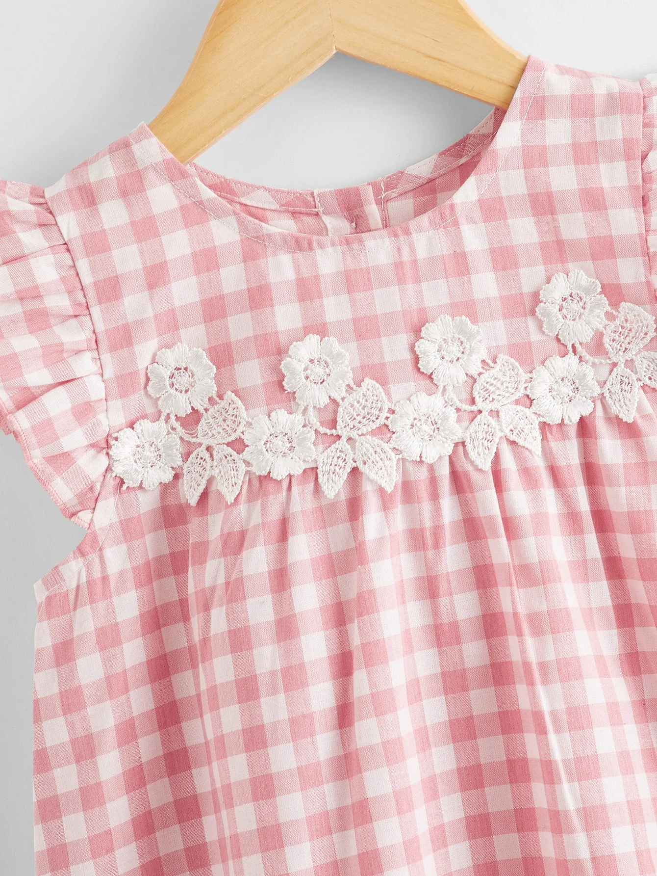 Summer Kids girls Fresh sweet pink plaid fiori ricamati gioca con maniche volanti abito semplice e traspirante confortevole