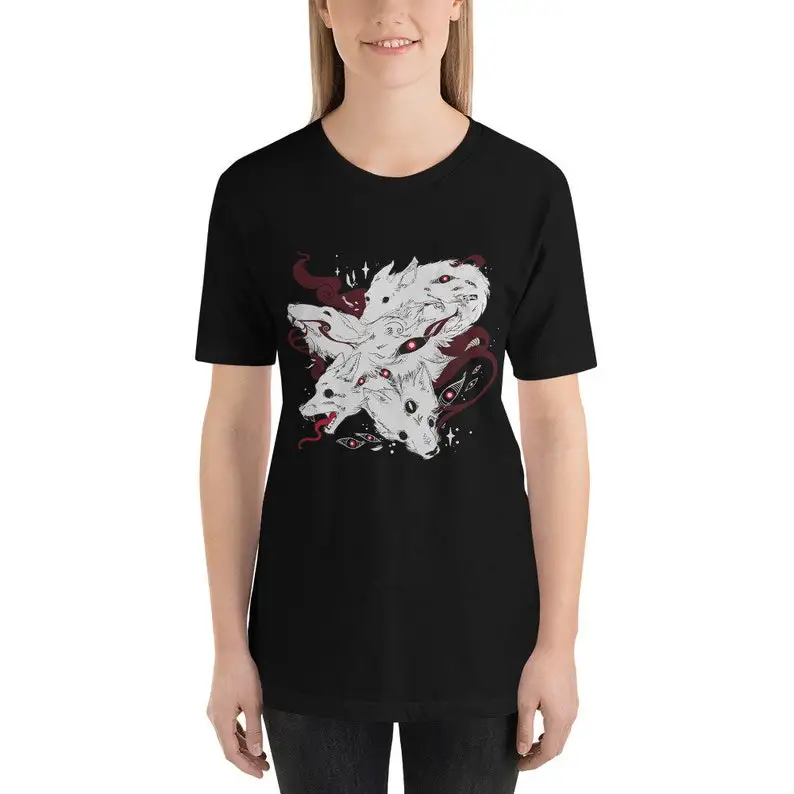 

Классический хлопковый топ с короткими рукавами и принтом в стиле аниме, топ с готическим узором, топ в стиле ретро, повседневная свободная спортивная футболка унисекс