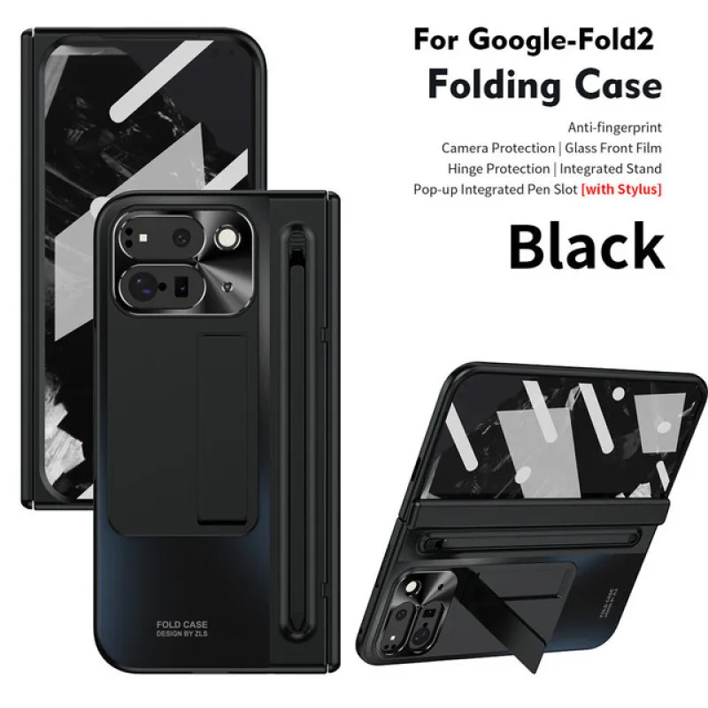 Premium Electroplating Stylus Phone Case For Google Pixel Fold 2 Integrated Holder Screen Protector Anti-drop Cover