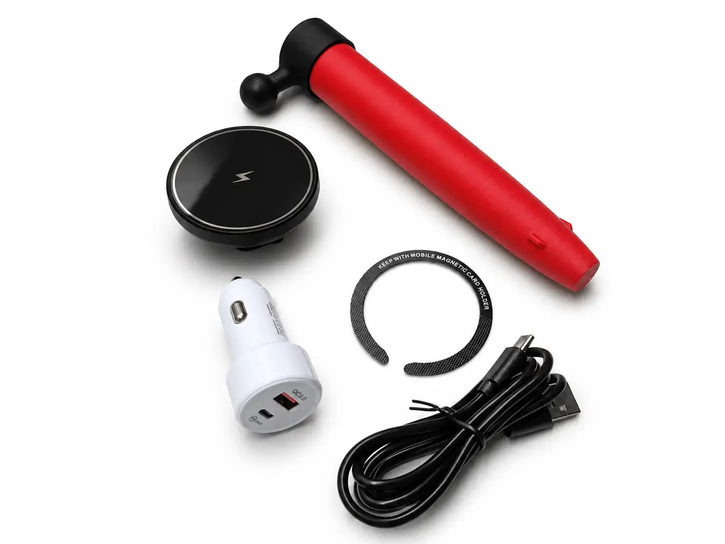 Red Full Set Dashboard Bud Vase Magnetic Wire-less Charg-er Phone Mount Holder For VW New Beetle 1998‑2010 LHD, No Drilling view 3