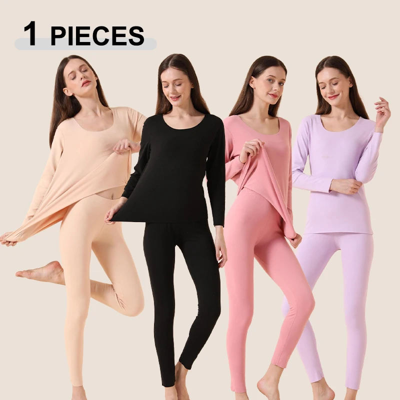 2 Pieces Warm Thermal Underwear Sets Women Fleece-lined Long Seleeves Autumn Winter Base Layer Set Female Thickened Pajamas Sets