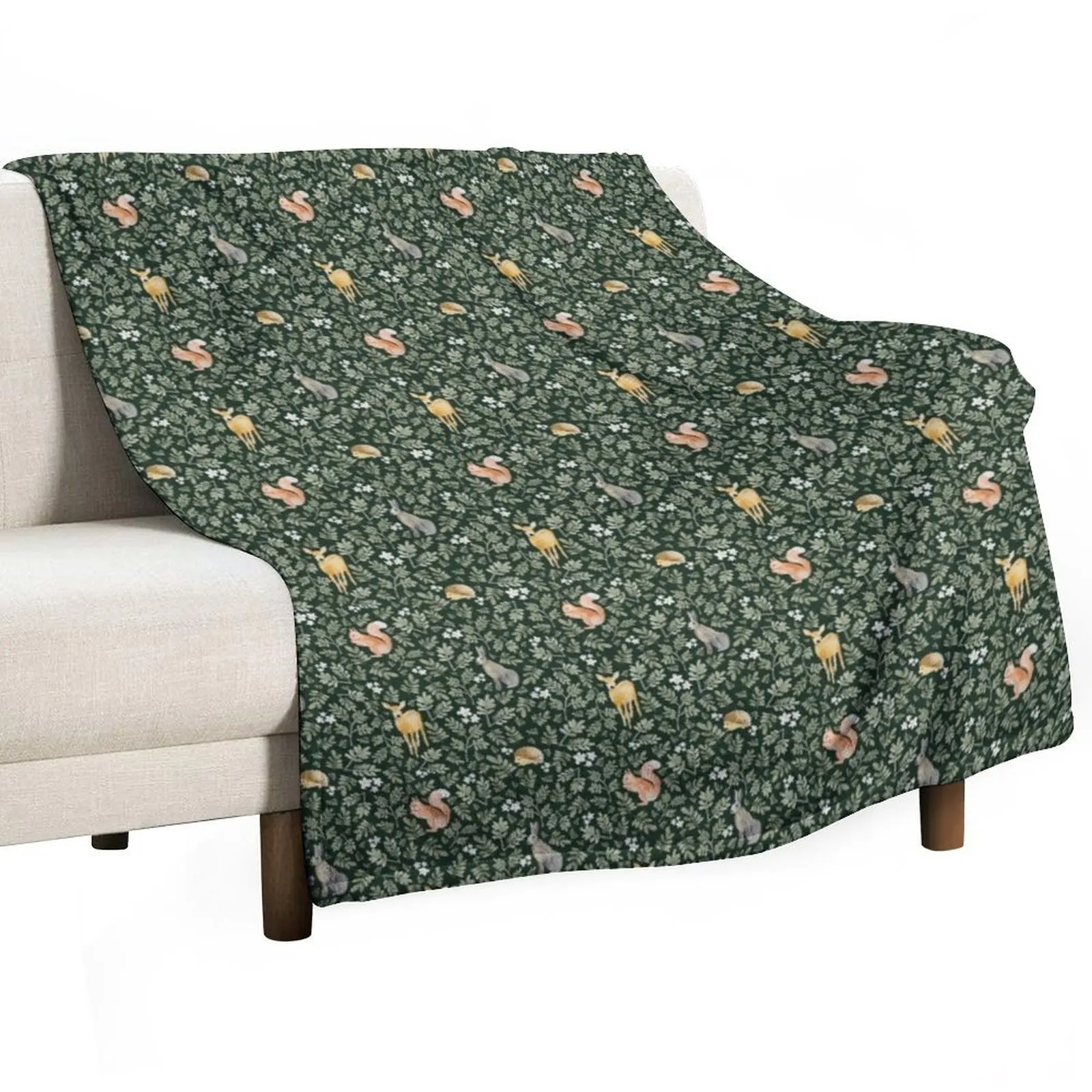 Woodland in dark Green Throw Blanket Blankets Sofas Of Decoration Beach Hairy Luxury Hairys Flannel Fabric Blankets