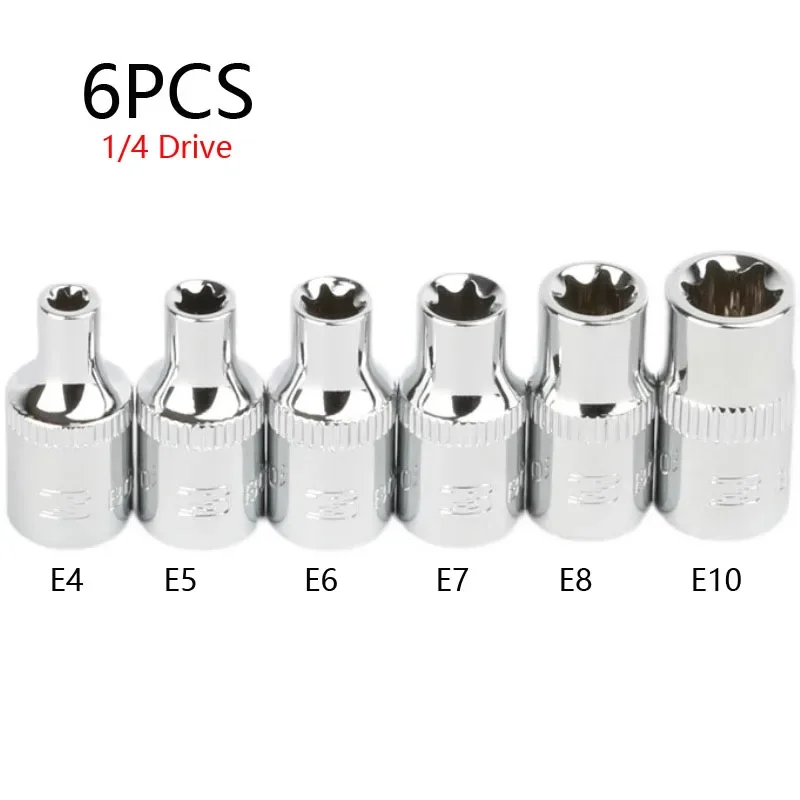 1/4 "Drive Tipo E Testa a bussola Cr-v Lega Tipo a stella Prese Chiave a cricchetto Testa E4 E5 E6 E7 E8 E10 Riparazione automatica Utensili manuali