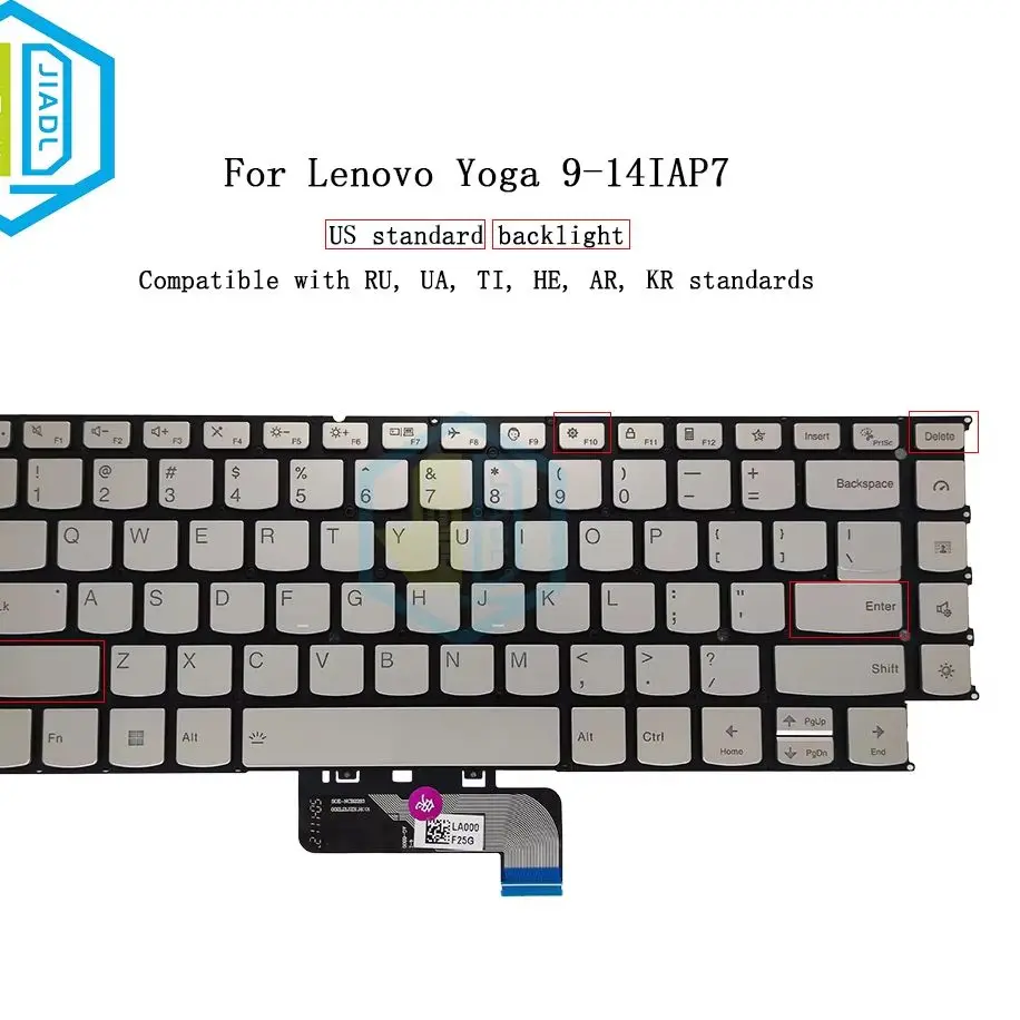 9 14IAP7 USA US English Backlight Keyboard For Lenovo Yoga 9-14IAP7 2-in-1 Replacement Keyboards Laptop Backlit Silver Keycaps