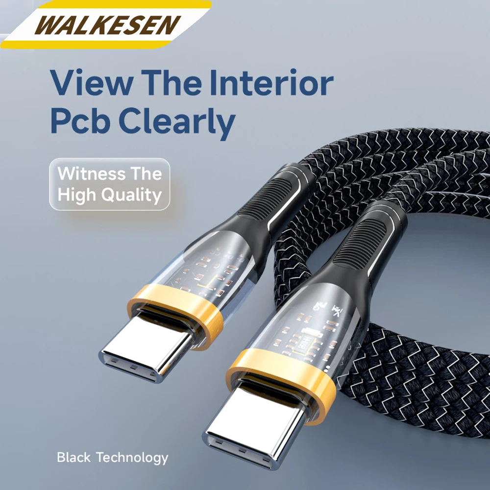 كابل بيانات رقمي شفاف ، USB إلى النوع C ، سلك شحن سريع ، سلك آيفون ، وسامسونج ، و شاوميو إس بي ، وواوي ، و 65 واط