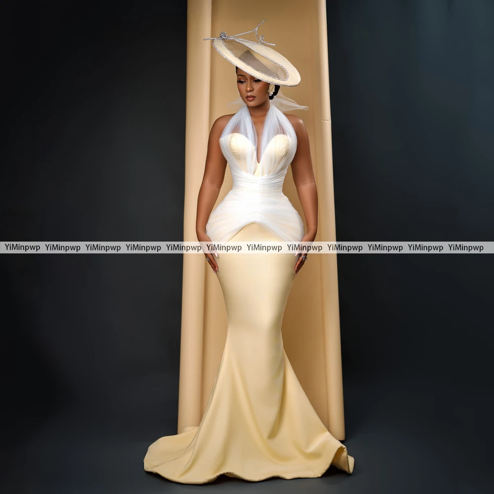 

Elegant Satin Prom Party Dresses Mermaid Sleeveless Halter Neck Evening Dress 2025 Luxury Formal Occasion Dresses Customized