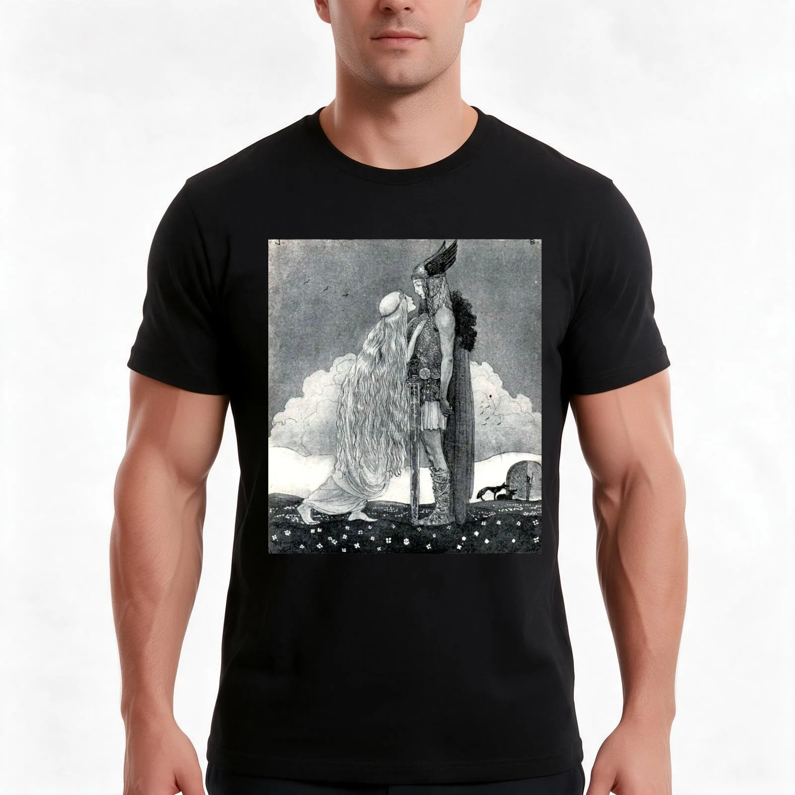 Freya and Svipdag - John Bauer T-Shirt Summer Casual Cotton Tee Oversized Streetwear Tops Vintage Graphic Print 100% Cotton