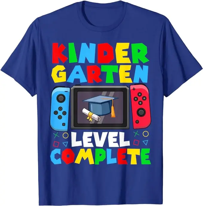 Kindergarten Level Complete Last Day of School Graduate Boys T-Shirt Sons Nephew Graduated Gift Short Sleeve Blouses Graphic Tee