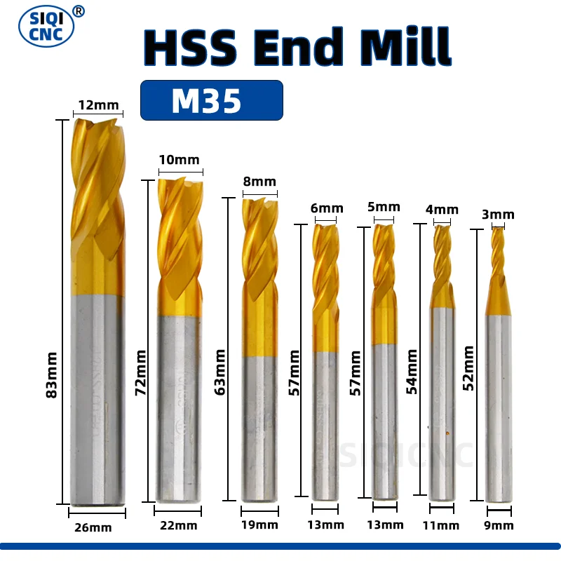 HSS M35 4321 밀링 커터 세트 1.5-12mm 엔드밀 티타늄 코팅 4 플루트 CNC 라우터 비트, 금속 강철 및 목재 공구용