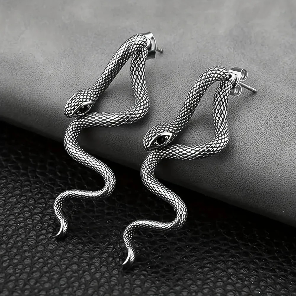 Hip Hop Gothic Snake Earrings Detachable Spliced Design Unisex Couple Earrings for Men Women Daily Party Holiday Jewelry Gift