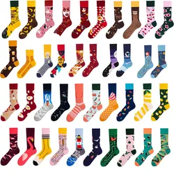 New Creative Couple AB Asymmetric Trendy Socks Fashionable Personalized Trendy Cartoon Jacquard Long tube cotton socks