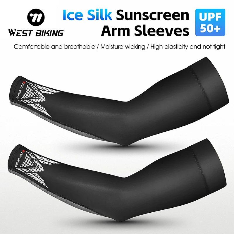 WEST BIKING Summer UV Protection Arm Sleeves Mesh Breathable Cycling Running Reflective Non-Slip Sleeves Cooling Sport Gear