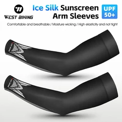 WEST BIKING Summer UV Protection manicotti Mesh traspirante ciclismo Running maniche riflettenti antiscivolo Cooling Sport Gear