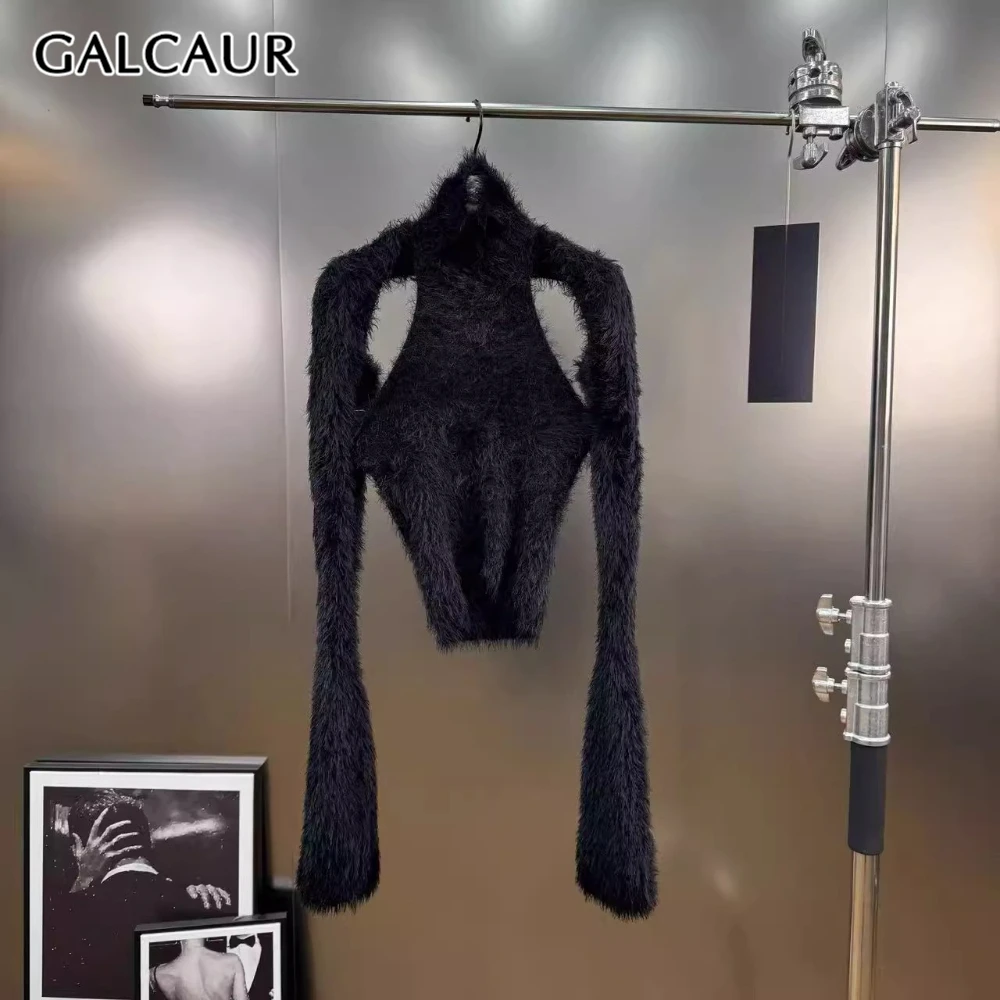

GALCAUR Черная футболка из сращенного меха, женская водолазка с длинным рукавом, свободные женские футболки для девочек, осенняя мода, новый стиль