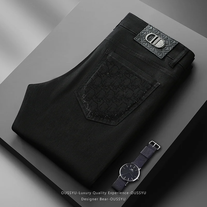 

Luxury Quality European Style Black Jeans Men Slim Straight Elastic Denim Pants Business Design Trousers Man Plus Size 40 Brand