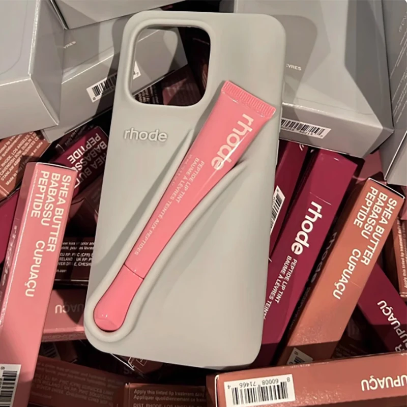 آيفون 17 برو ماكس الهواء 15 14 13 12 11 17 برو ماكس بلس رود جراب هاتف رمادي نخب الشريط اسبريسو لينة سيليكون غطاء أحمر الشفاه