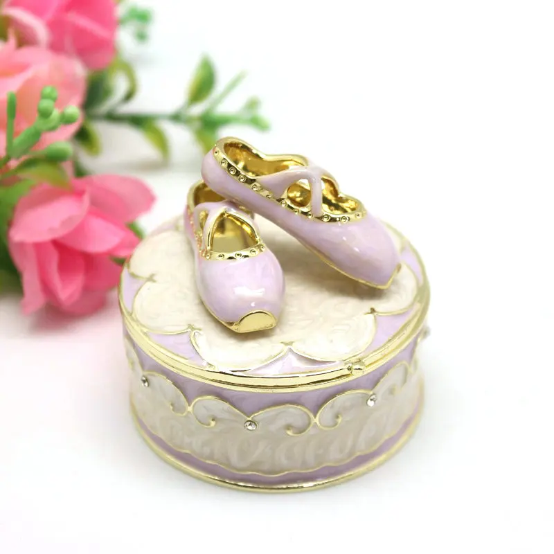 SHINNYGIFTS  Ballet Shoe Jewelry Box for Girls, Enamel Trinket Box for Birthday Bedroom Decor