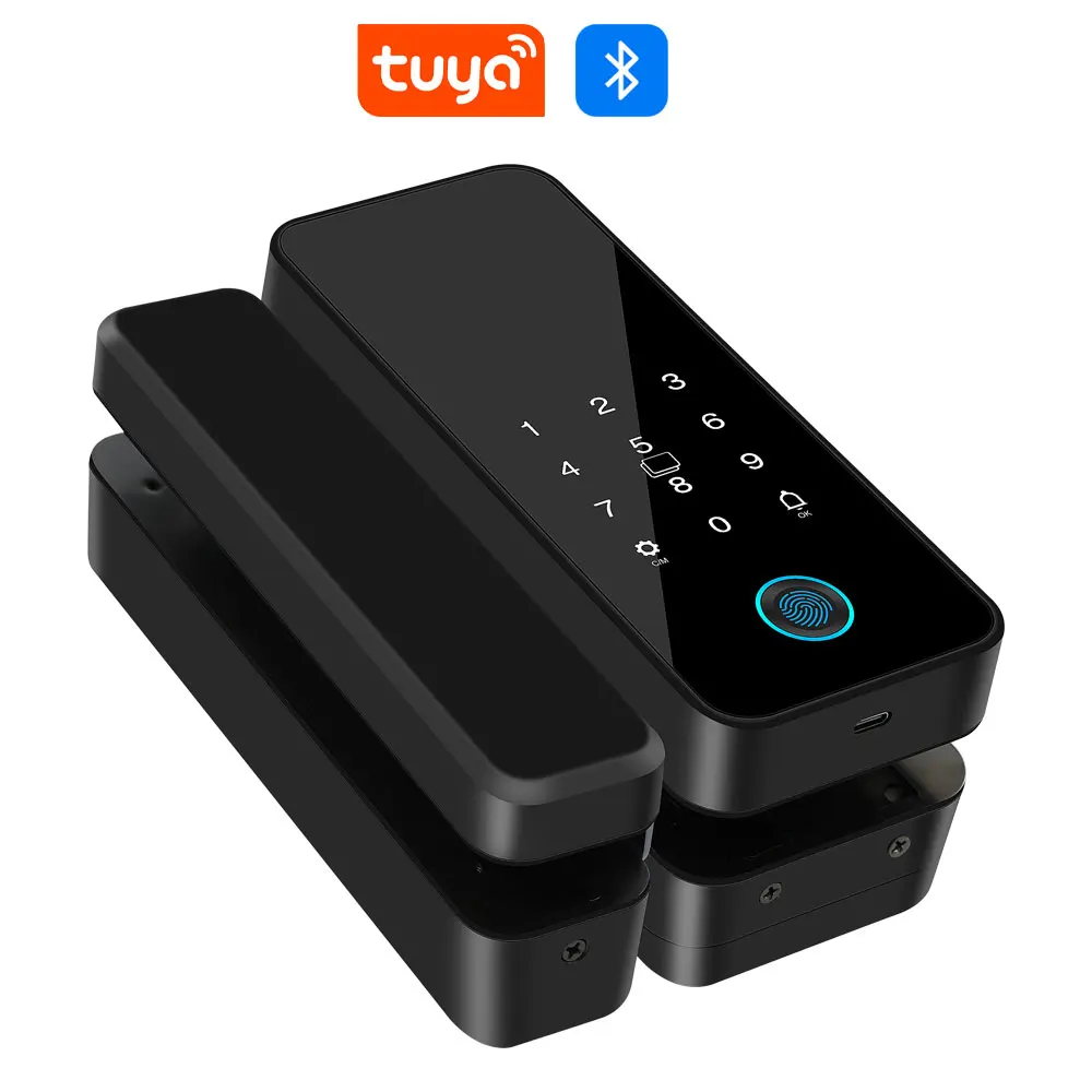

Приложение Tuya, стеклянная дверь, замок с отпечатками пальцев, Bluetooth, умный биометрический электронный офисный стеклянный дверной замок, 13,56 МГц, RFID IC, разблокировка без ключа