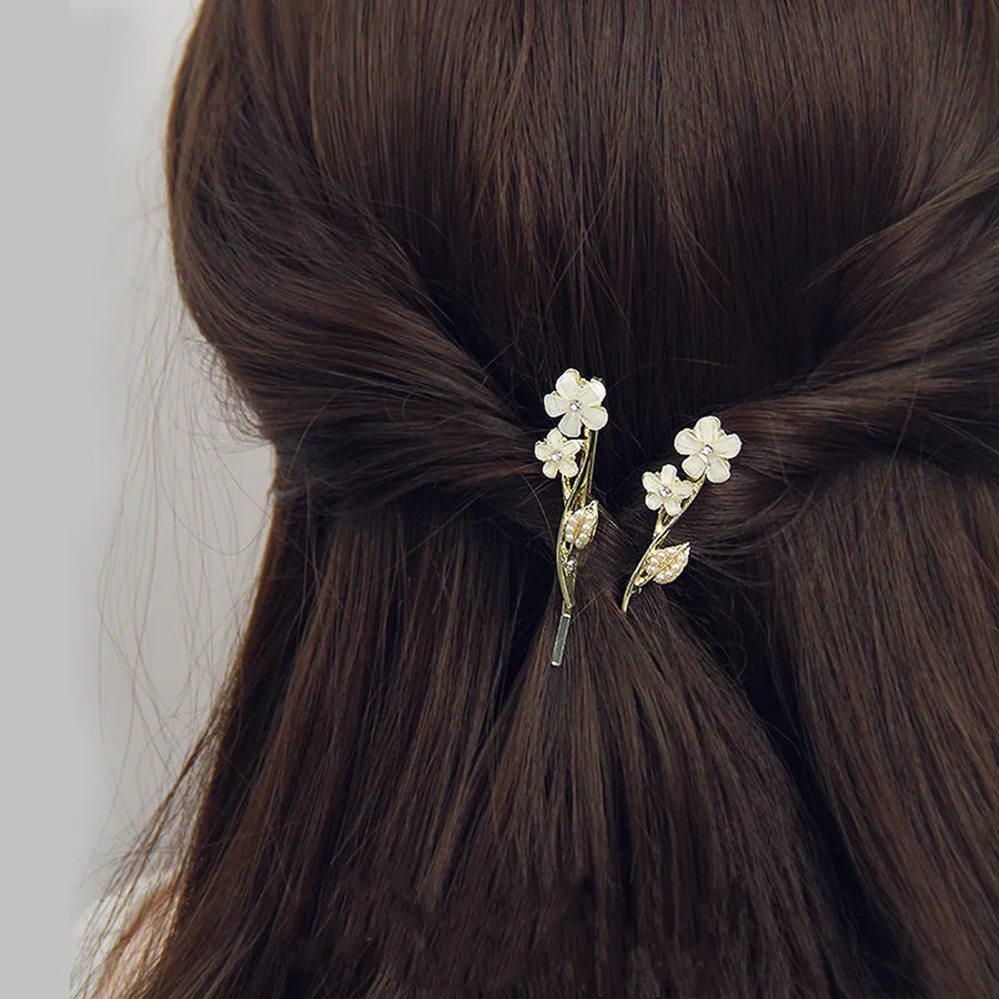 Shiny Rhinestone flower Metal Hair Clips For Women Fashion Gold Silver Color Hairpins Girls Hair Accessories Hairgrips Jewelry