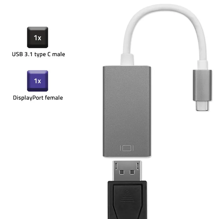 Qoltec USB-C 3.1-adapter | DisplayPort | 4K | MHL | Aluminium