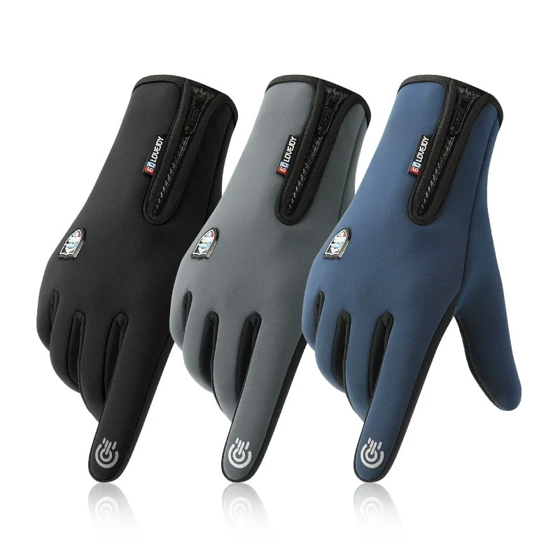 Unisex Touch Screen Gloves Zipper Closure Windproof Water Resistant Warm Thermal Gloves Cycling Driving Running Ski Sport Winter