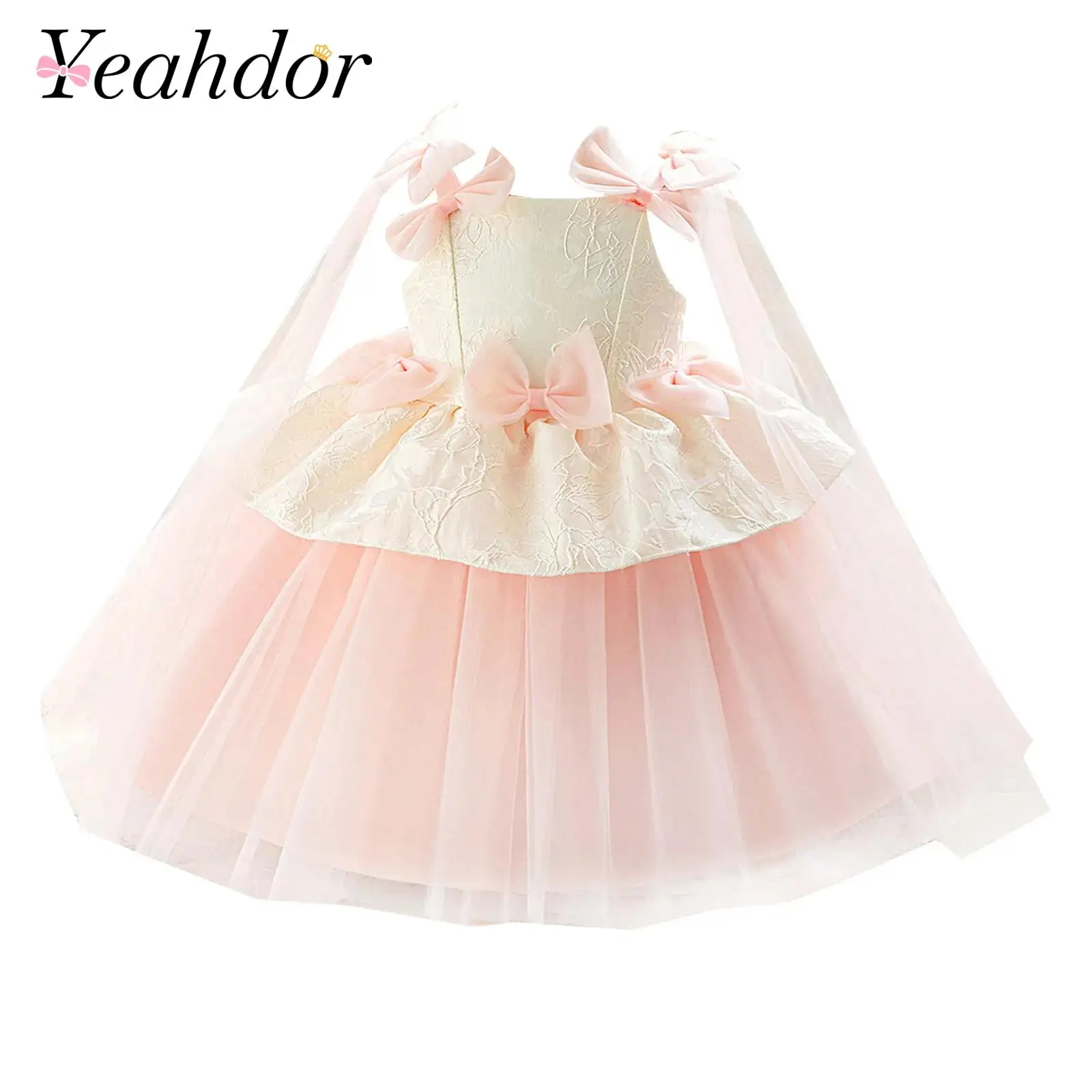 

6M-3Y Toddler Girls Birthday Princess Dress Jacquard Cute Bow Sleeveless Tulle A-line Dress for Christening Weddings Ball Gown
