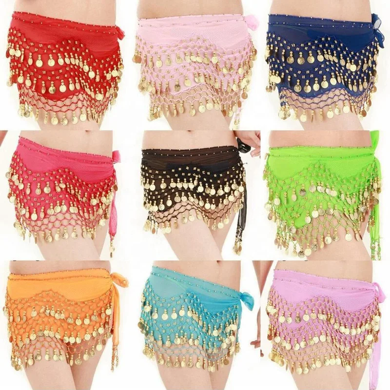 Chiffon Belly Dance Scarf Sturdy Gold Coin Dance Belt Belly Dance Hip Scarf Lightweight
