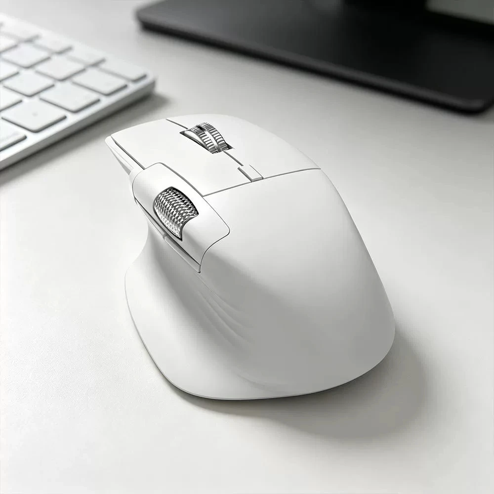 FURYCUBE A1 White Triple Mode Wireless Gaming Mouse PAW3212 Dual Scroll Wheel Fast Flywheel Ergonomic For Computer Gaming Office