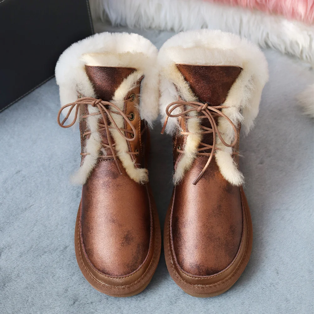 G&Zaco Luxury Snow Boots Genuine Sheepskin Women Winter 2023 Natural Wool Boots Waterproof Mid-calf Thick Fur Warm Shoes