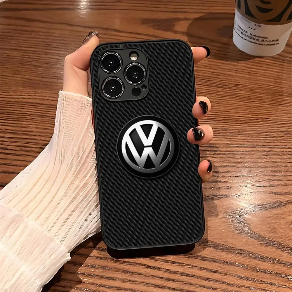 V-VolkswagenESS Car LOGO Phone Case for iPhone 13 15ProMax 14 11 12 Pro Max Mini 8 7 Plus SE2020 XS Max X XR Matte Black Cover